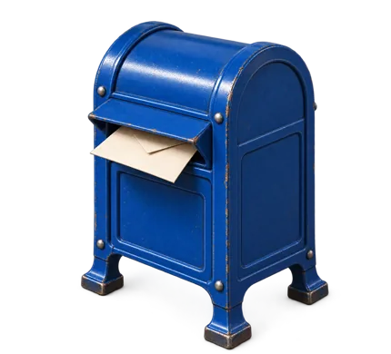 Blue mailbox with a letter